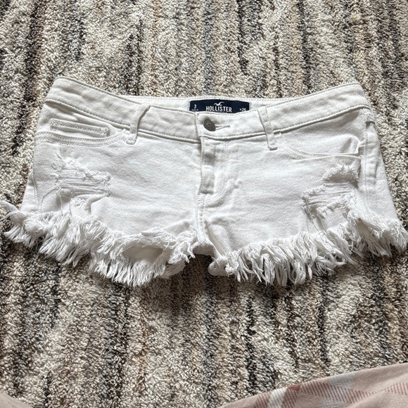 Hollister Pants - Hollister White Distressed Frayed Denim BOOTY shorts